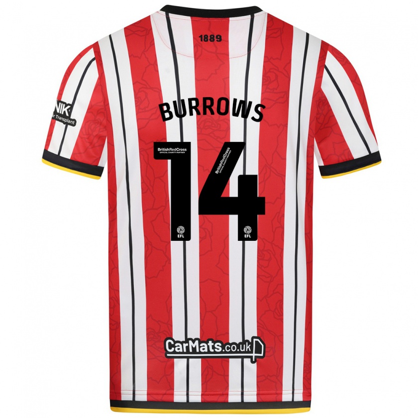 Kandiny Uomo Maglia Harrison Burrows #14 Rosso Strisce Bianche Kit Gara Home 2024/25 Maglietta