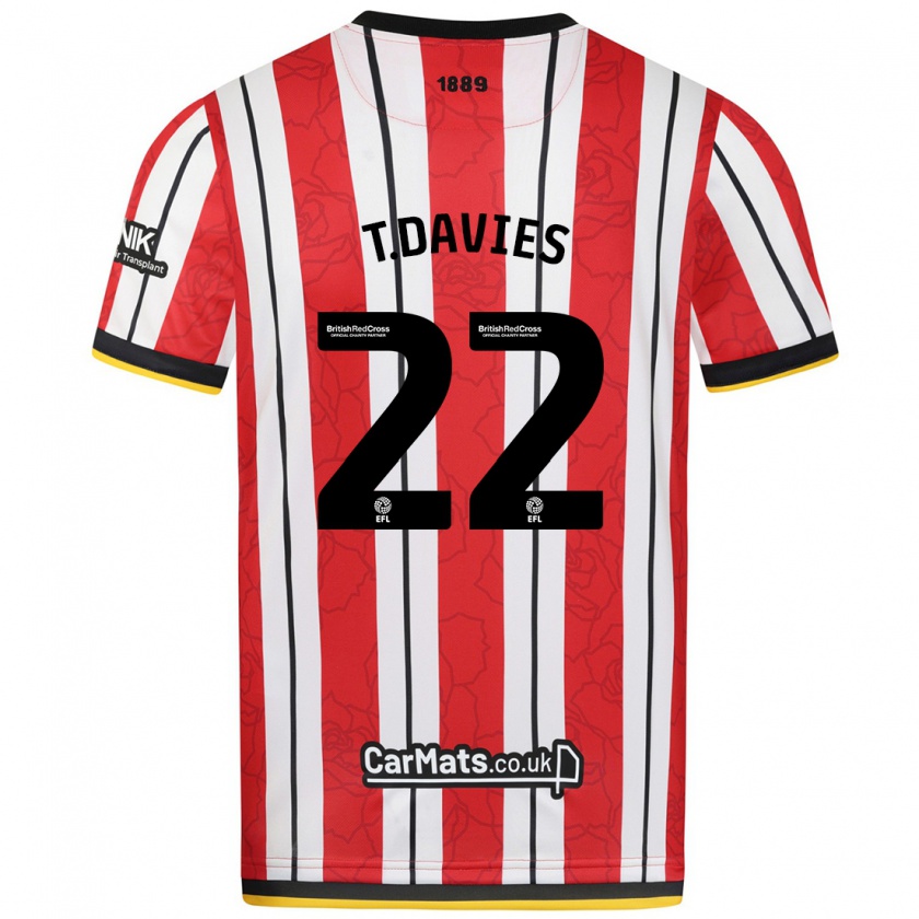 Kandiny Uomo Maglia Tom Davies #22 Rosso Strisce Bianche Kit Gara Home 2024/25 Maglietta