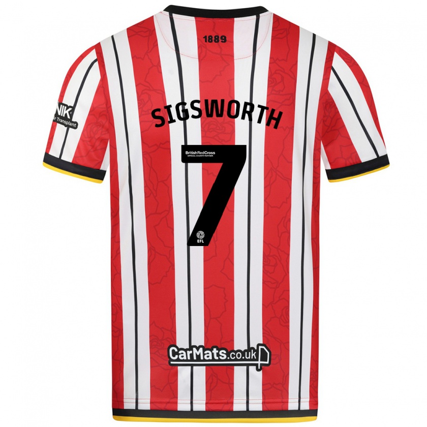 Kandiny Uomo Maglia Jess Sigsworth #7 Rosso Strisce Bianche Kit Gara Home 2024/25 Maglietta