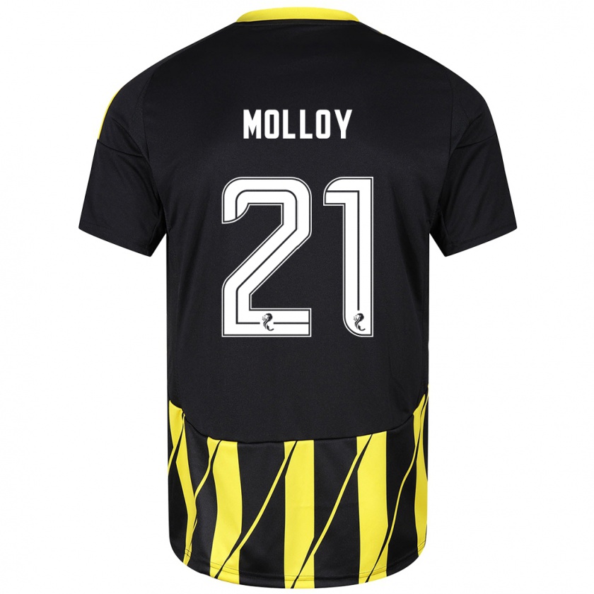 Kandiny Hombre Camiseta Gavin Molloy #21 Negro Amarillo 2ª Equipación 2024/25 La Camisa