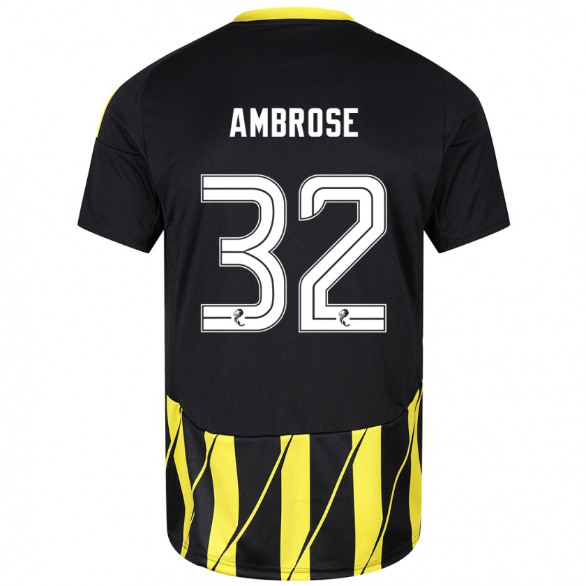 Kandiny Hombre Camiseta Peter Ambrose #32 Negro Amarillo 2ª Equipación 2024/25 La Camisa