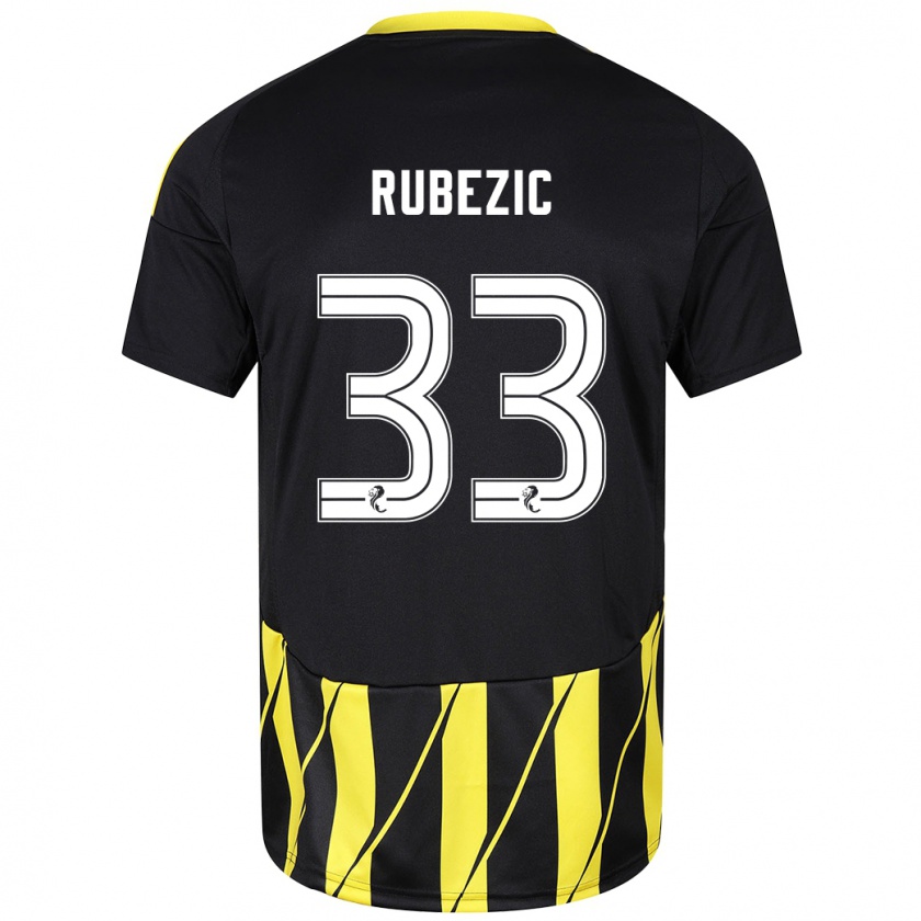 Kandiny Heren Slobodan Rubezic #33 Zwart Geel Uitshirt Uittenue 2024/25 T-Shirt