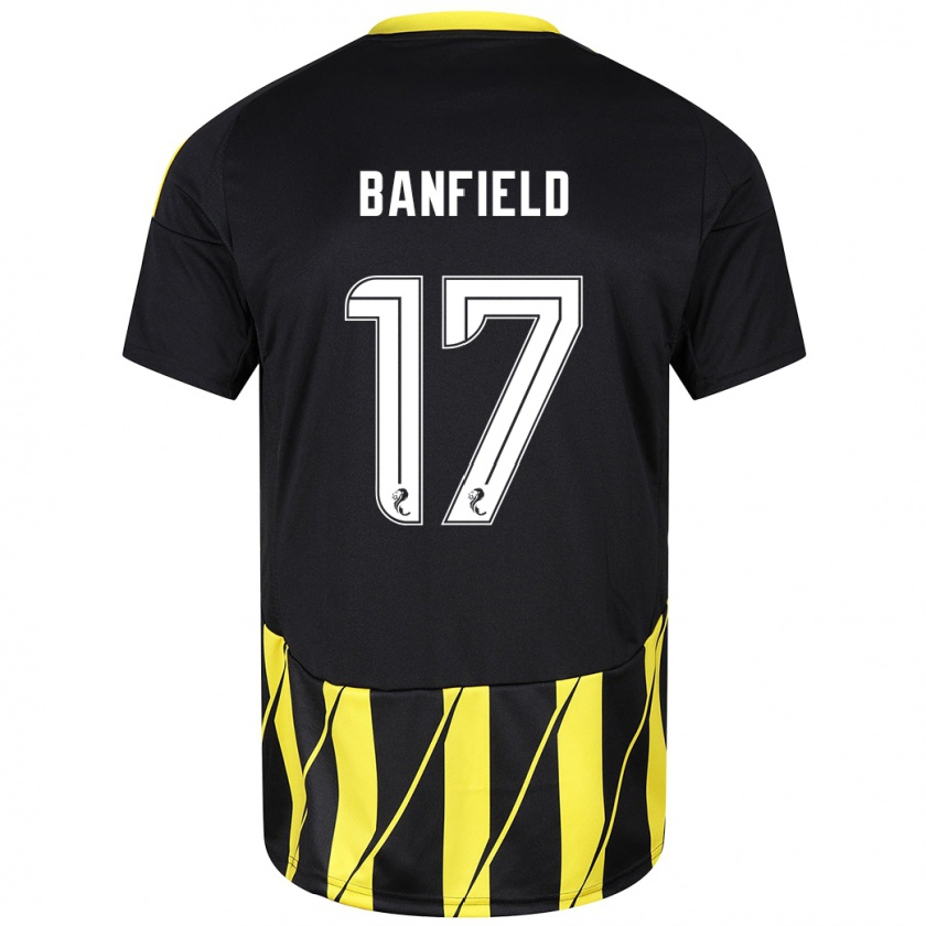 Kandiny Hombre Camiseta Keeley Banfield #17 Negro Amarillo 2ª Equipación 2024/25 La Camisa