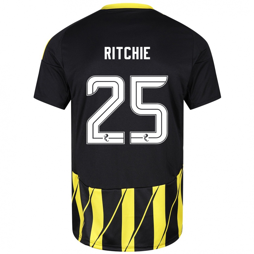 Kandiny Hombre Camiseta Tom Ritchie #25 Negro Amarillo 2ª Equipación 2024/25 La Camisa