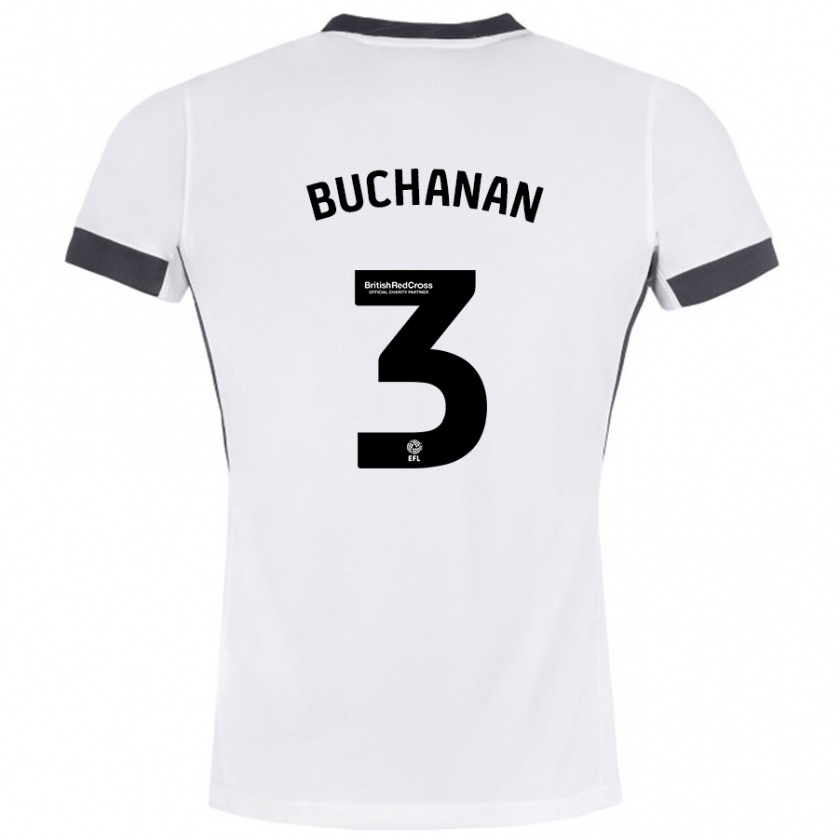 Kandiny Uomo Maglia Lee Buchanan #3 Bianco Nero Kit Gara Away 2024/25 Maglietta