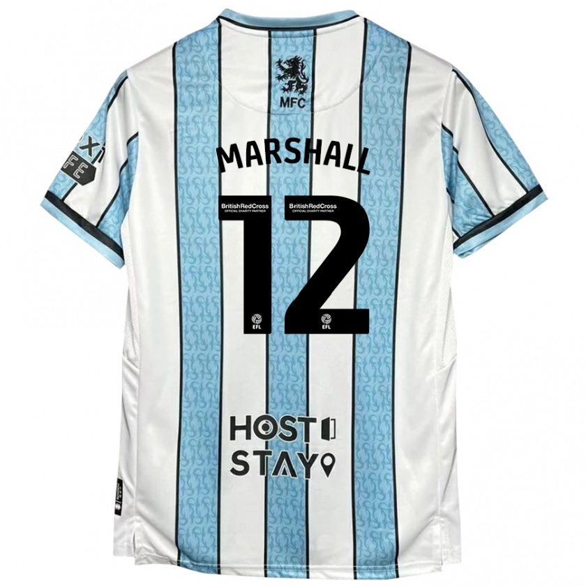 Kandiny Uomo Maglia Eve Marshall #12 Bianco Blu Kit Gara Away 2024/25 Maglietta