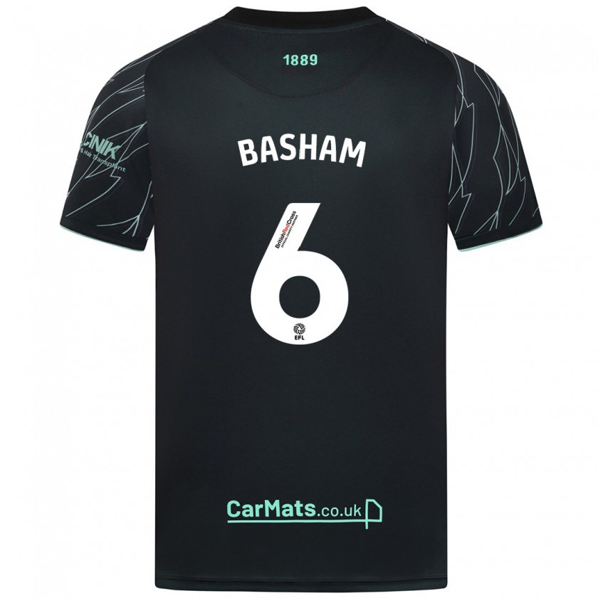 Kandiny Uomo Maglia Chris Basham #6 Nero Verde Kit Gara Away 2024/25 Maglietta