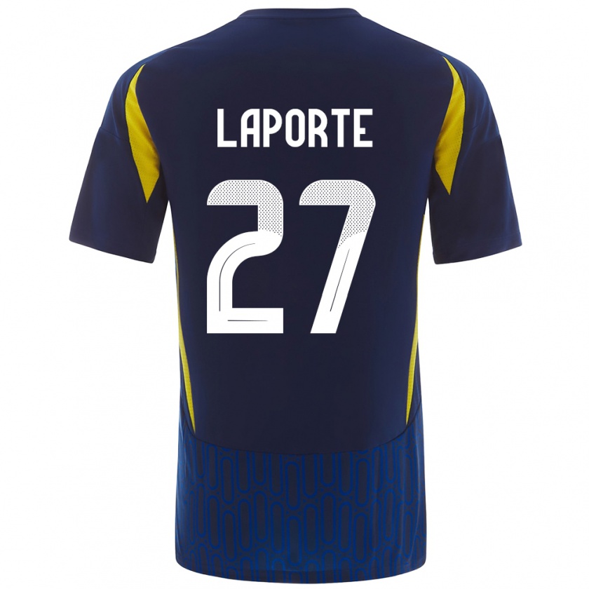 Kandiny Heren Aymeric Laporte #27 Blauw Geel Uitshirt Uittenue 2024/25 T-Shirt