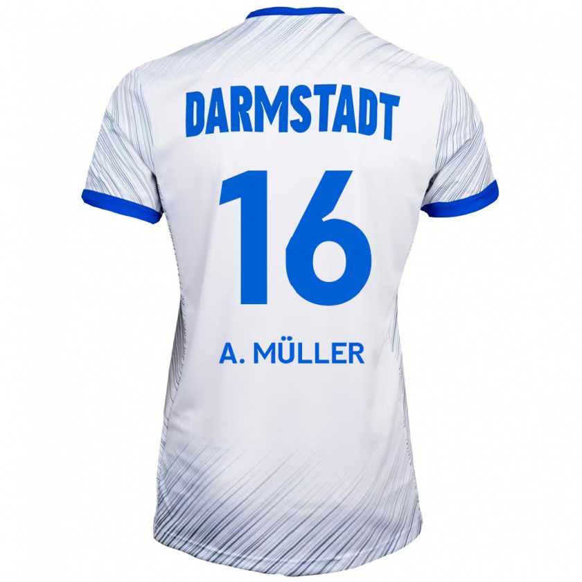 Kandiny Uomo Maglia Andreas Müller #16 Bianco Blu Kit Gara Away 2024/25 Maglietta