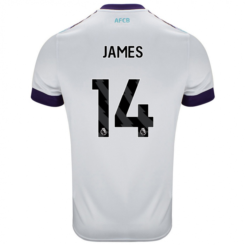 Kandiny Hombre Camiseta Katie James #14 Blanco Verde Púrpura 2ª Equipación 2024/25 La Camisa