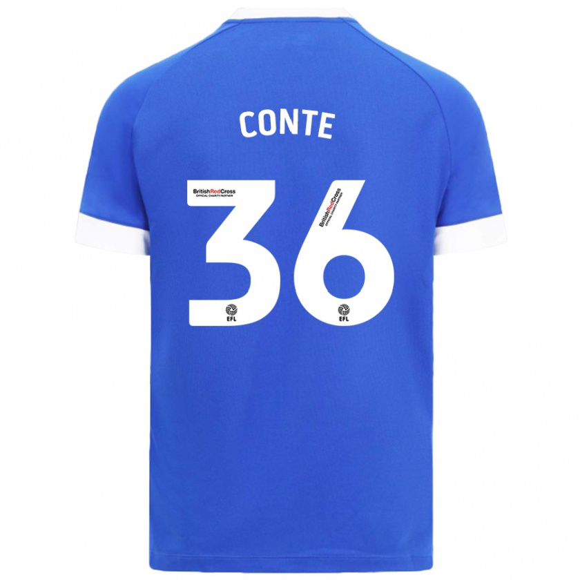 Kandiny Mujer Camiseta Raheem Conte #36 Azul Cielo 1ª Equipación 2024/25 La Camisa