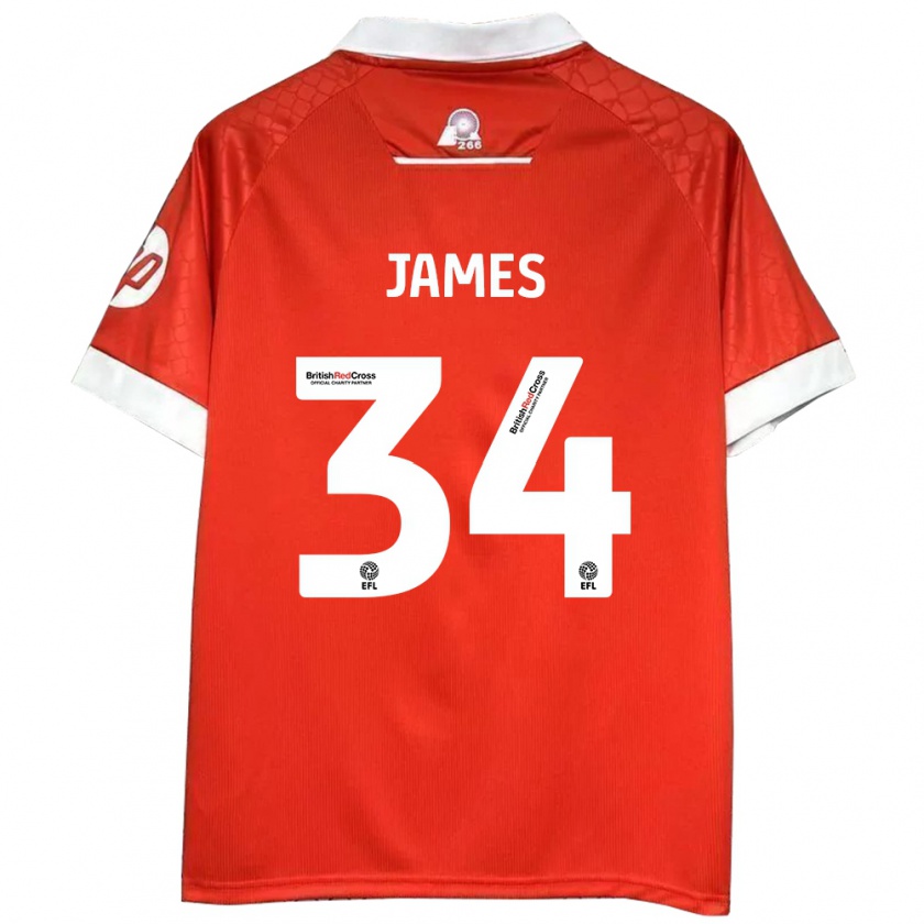 Kandiny Dames Aaron James #34 Rood Wit Thuisshirt Thuistenue 2024/25 T-Shirt