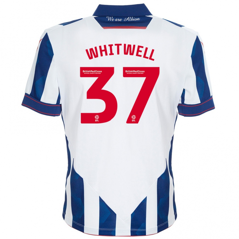 Kandiny Mujer Camiseta Harry Whitwell #37 Blanco Azul Oscuro 1ª Equipación 2024/25 La Camisa