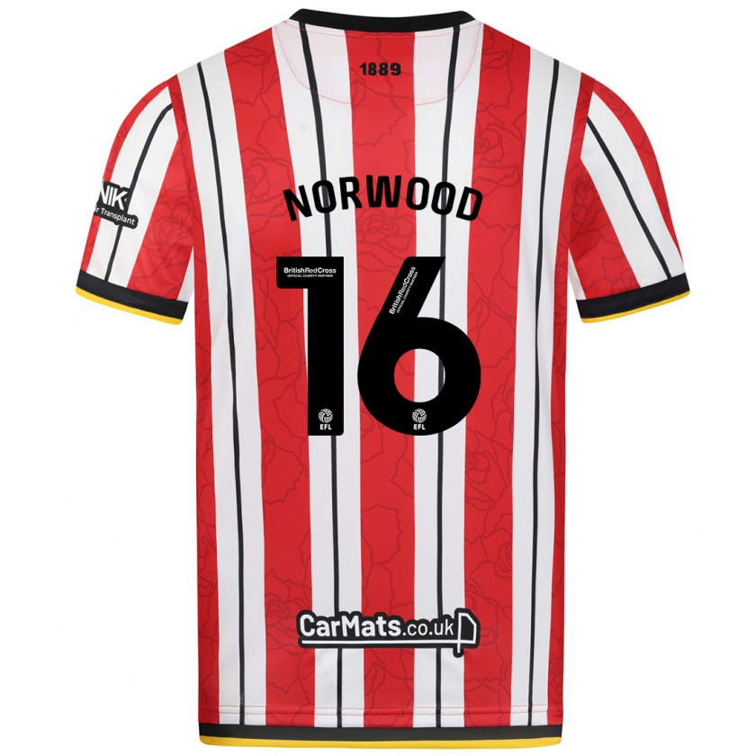 Kandiny Donna Maglia Oliver Norwood #16 Rosso Strisce Bianche Kit Gara Home 2024/25 Maglietta