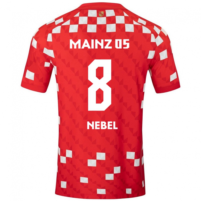 Kandiny Mujer Camiseta Paul Nebel #8 Blanco Rojo 1ª Equipación 2024/25 La Camisa