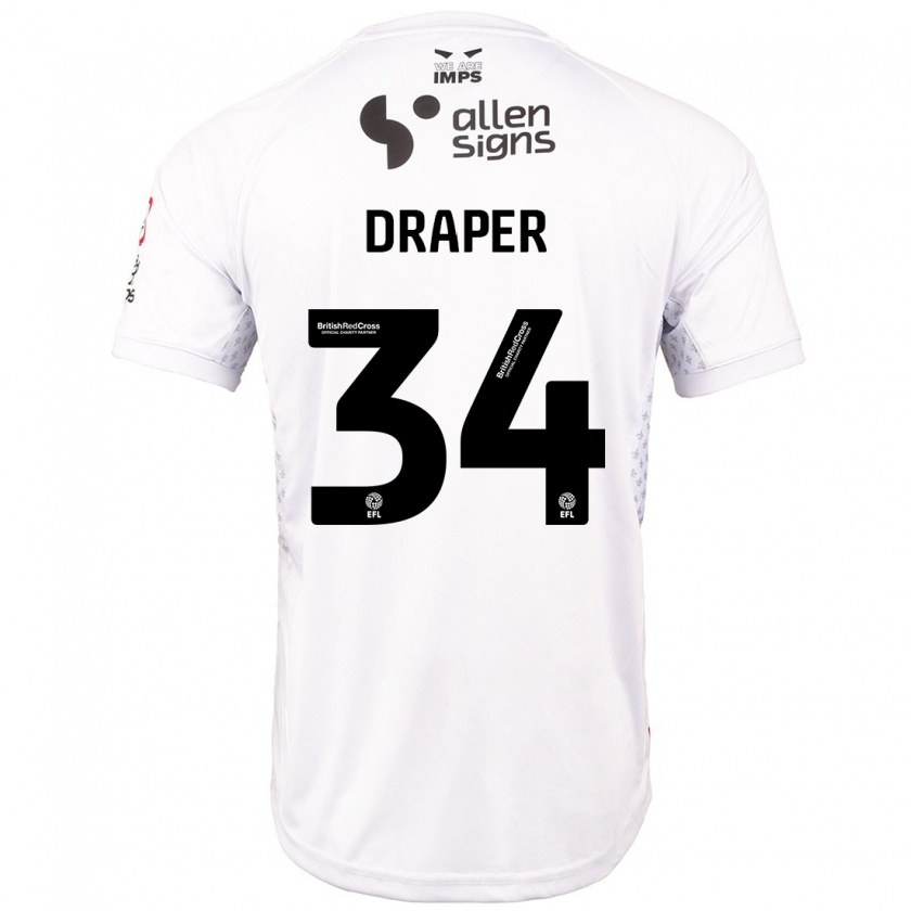 Kandiny Mujer Camiseta Freddie Draper #34 Rojo Blanco 2ª Equipación 2024/25 La Camisa