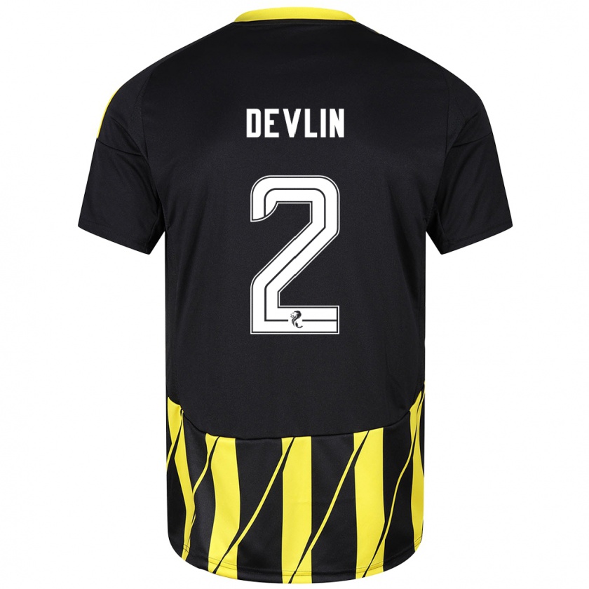 Kandiny Donna Maglia Nicky Devlin #2 Nero Giallo Kit Gara Away 2024/25 Maglietta