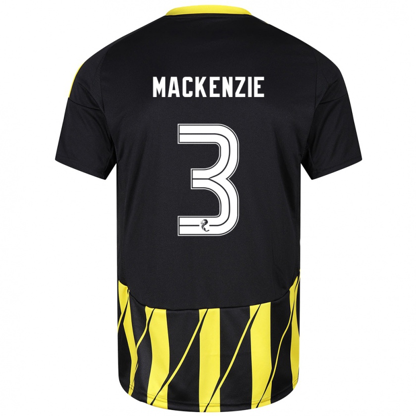 Kandiny Dames Jack Mackenzie #3 Zwart Geel Uitshirt Uittenue 2024/25 T-Shirt