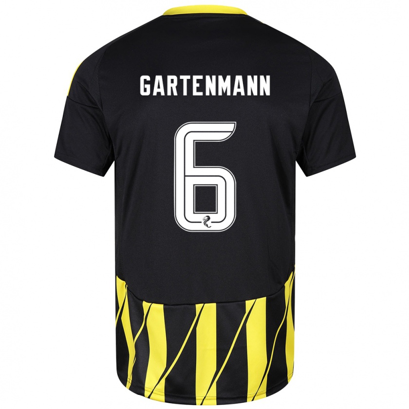 Kandiny Mujer Camiseta Stefan Gartenmann #6 Negro Amarillo 2ª Equipación 2024/25 La Camisa