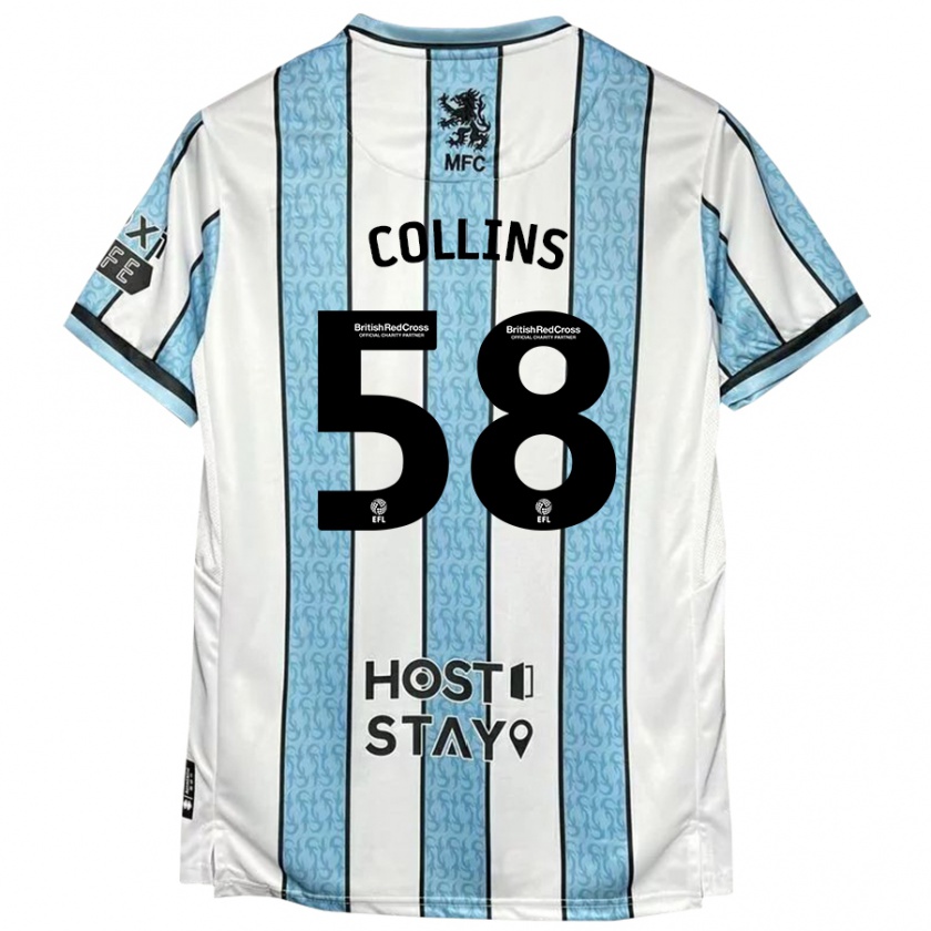 Kandiny Donna Maglia Sam Collins #58 Bianco Blu Kit Gara Away 2024/25 Maglietta