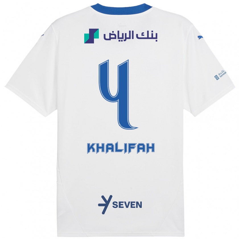 Kandiny Mujer Camiseta Khalifah Al-Dawsari #4 Blanco Azul 2ª Equipación 2024/25 La Camisa México