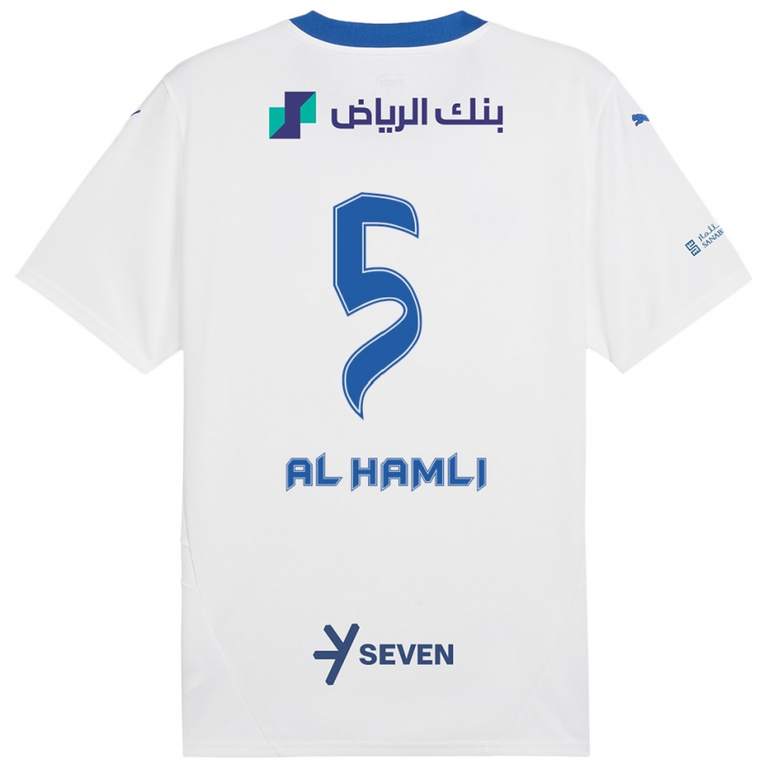 Kandiny Donna Maglia Noura Al-Hamli #5 Bianco Blu Kit Gara Away 2024/25 Maglietta