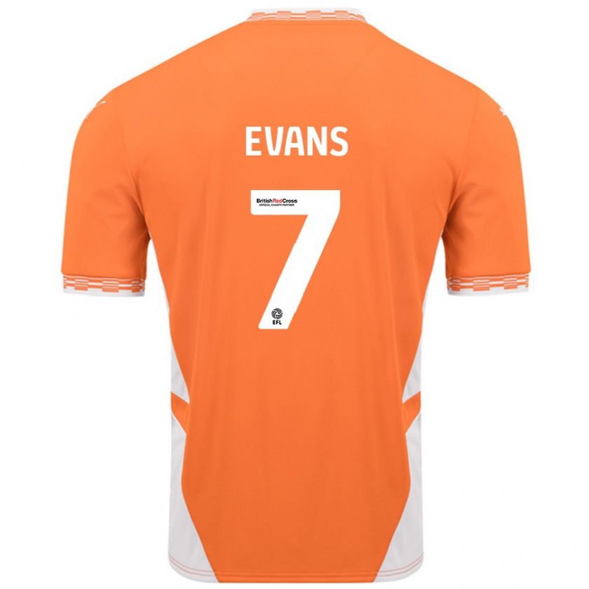 Kandiny Kinderen Lee Evans #7 Oranje Wit Thuisshirt Thuistenue 2024/25 T-Shirt België