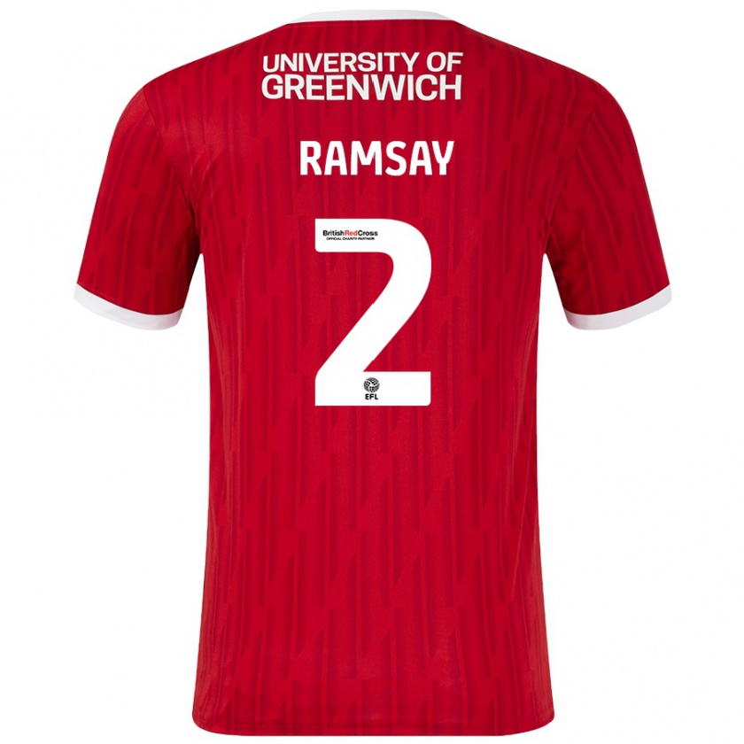 Kandiny Niño Camiseta Kayne Ramsay #2 Rojo Blanco 1ª Equipación 2024/25 La Camisa