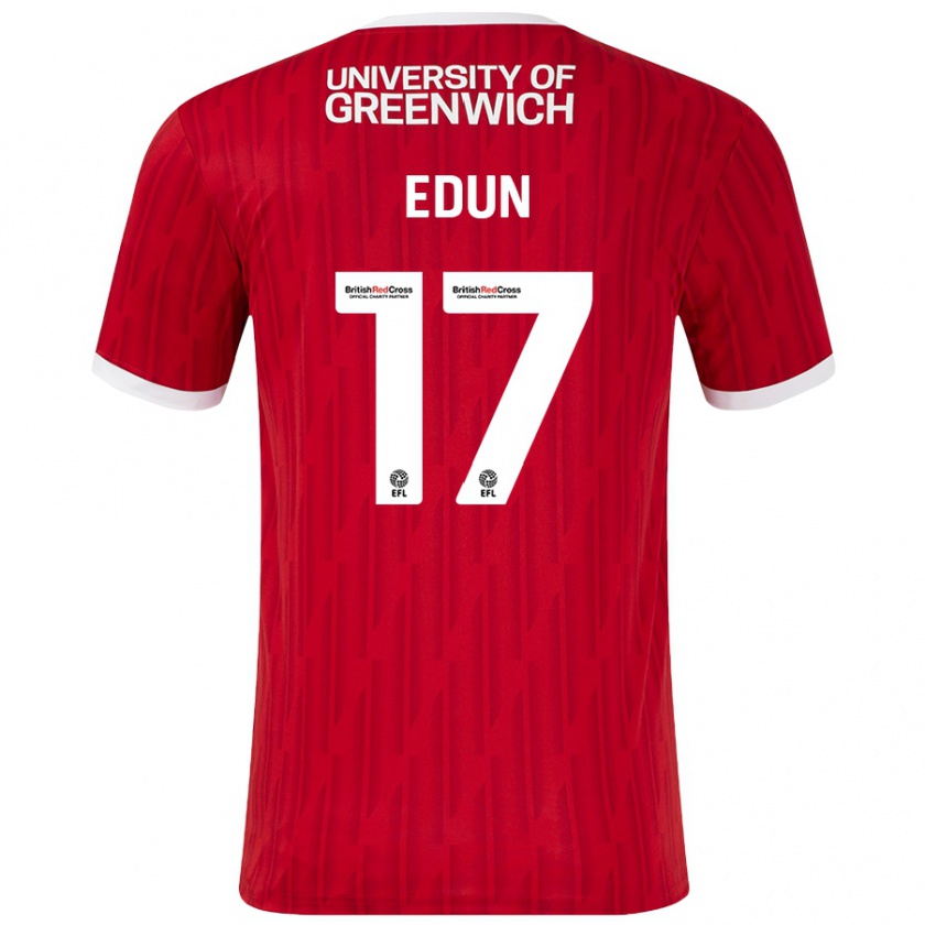 Kandiny Niño Camiseta Tayo Edun #17 Rojo Blanco 1ª Equipación 2024/25 La Camisa