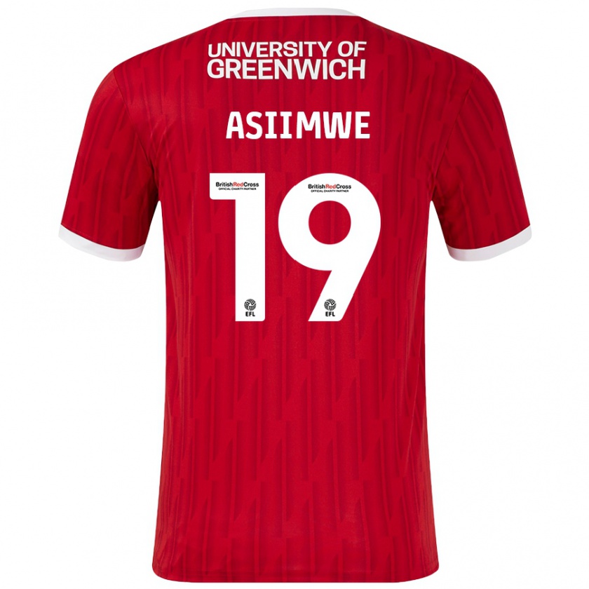 Kandiny Bambino Maglia Nathan Asiimwe #19 Rosso Bianco Kit Gara Home 2024/25 Maglietta