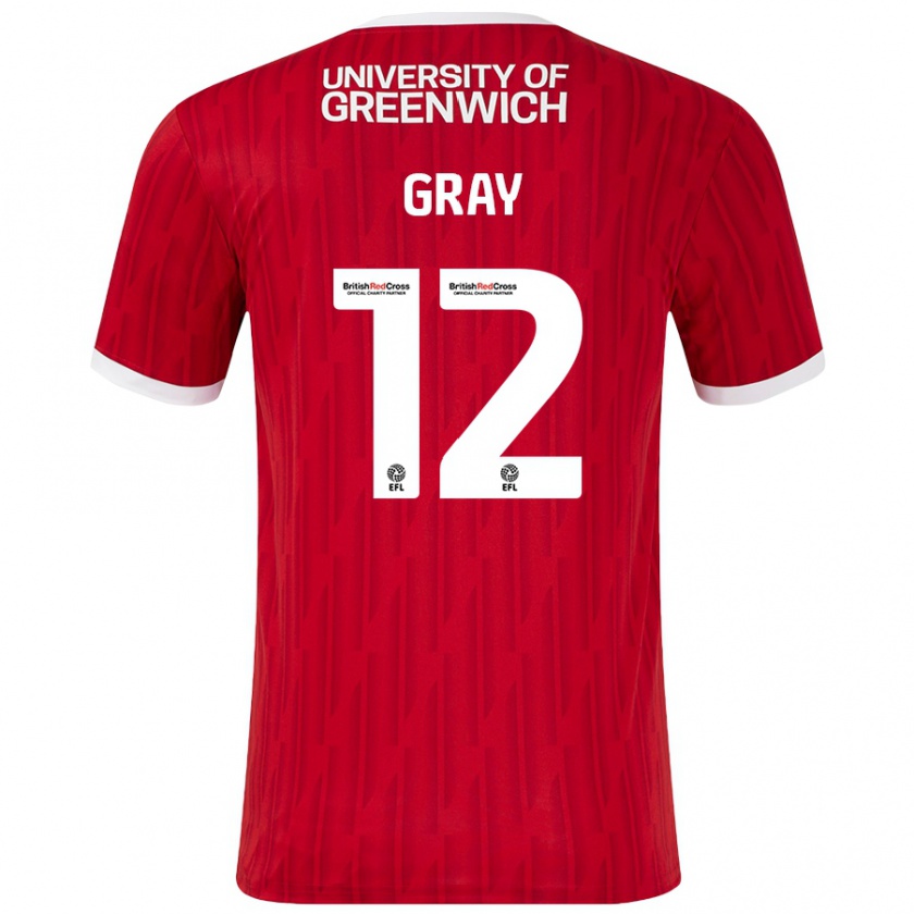 Kandiny Niño Camiseta Jessica Gray #12 Rojo Blanco 1ª Equipación 2024/25 La Camisa México