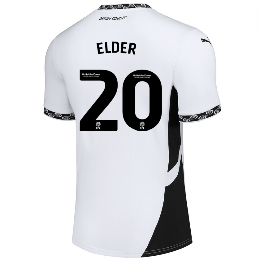 Kandiny Niño Camiseta Callum Elder #20 Blanco Negro 1ª Equipación 2024/25 La Camisa