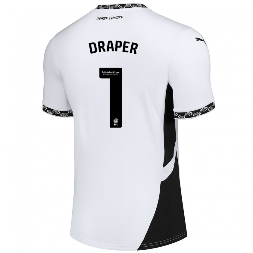 Kandiny Niño Camiseta Anna Draper #1 Blanco Negro 1ª Equipación 2024/25 La Camisa