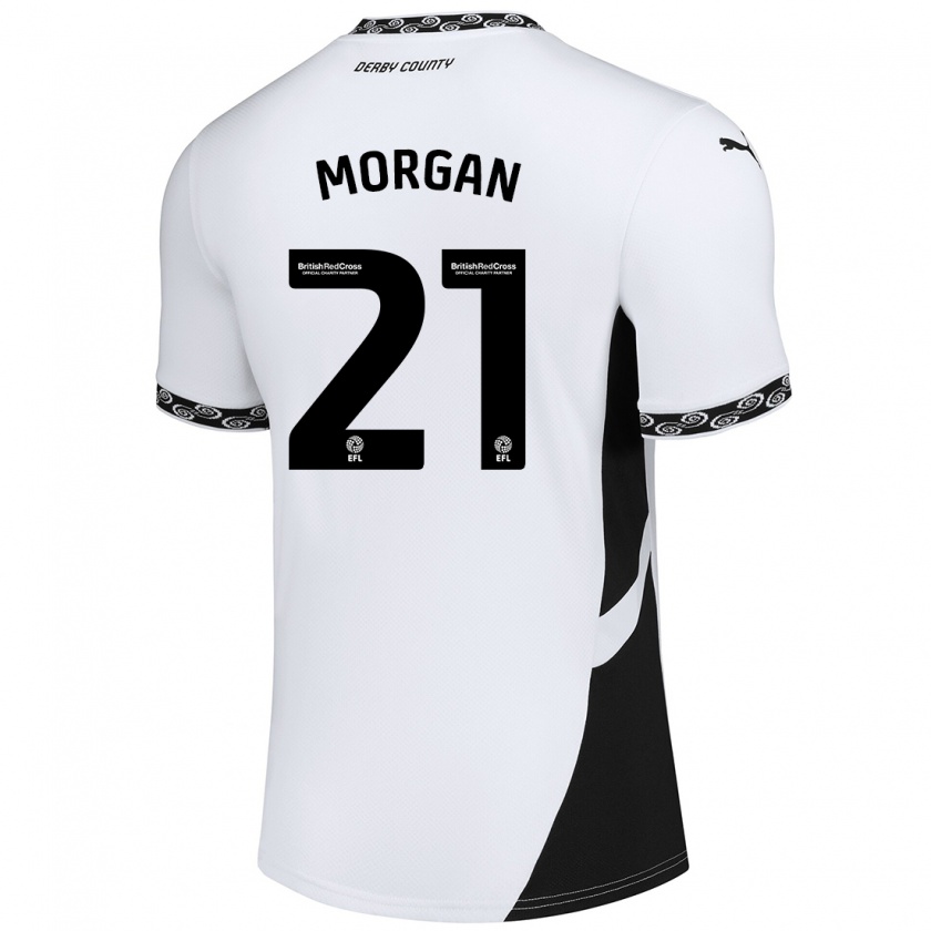 Kandiny Niño Camiseta Sarah Morgan #21 Blanco Negro 1ª Equipación 2024/25 La Camisa