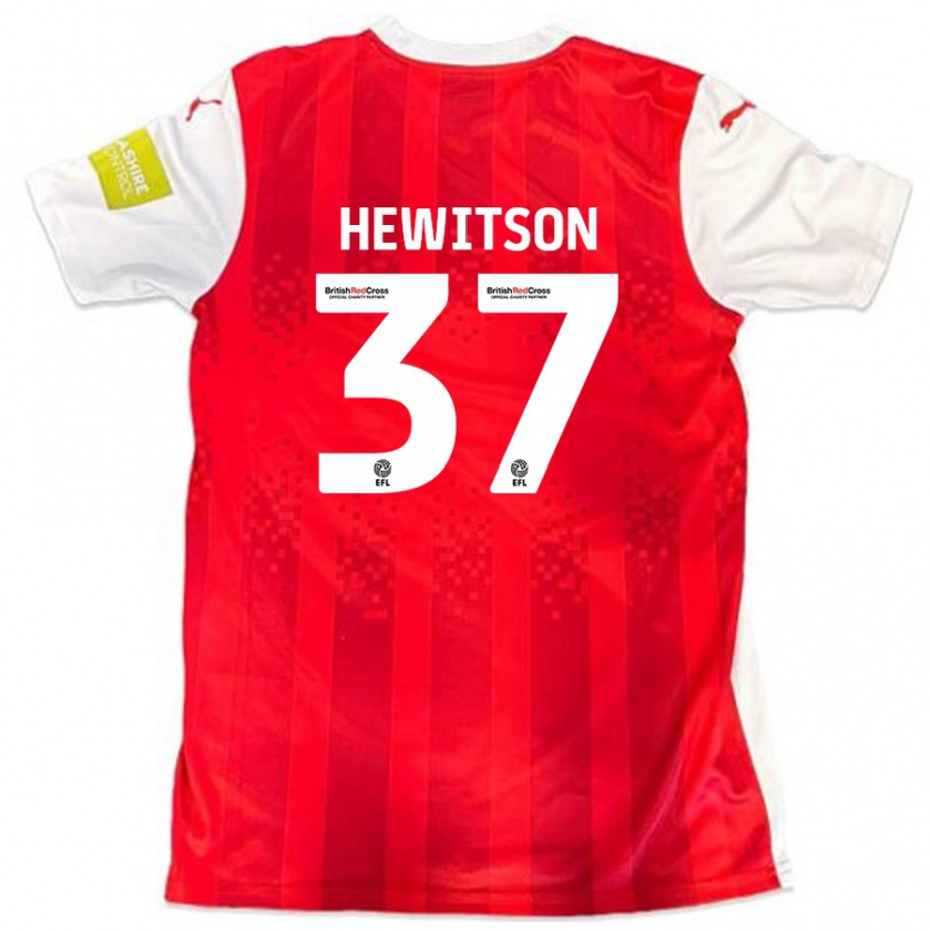 Kandiny Niño Camiseta Luke Hewitson #37 Rojo Blanco 1ª Equipación 2024/25 La Camisa