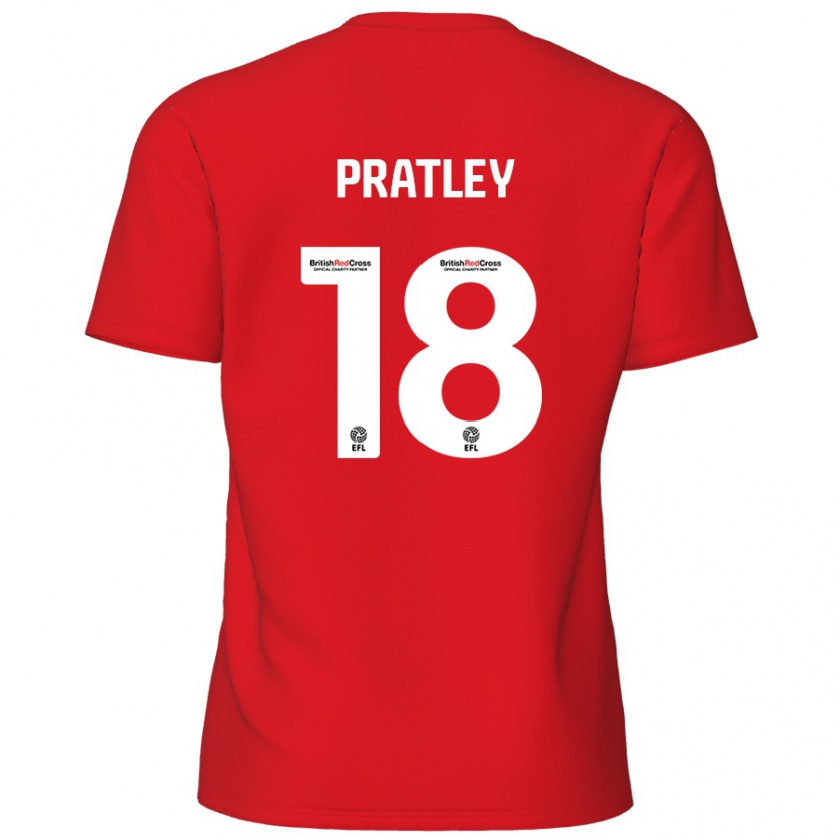 Kandiny Kinderen Darren Pratley #18 Rood Thuisshirt Thuistenue 2024/25 T-Shirt België