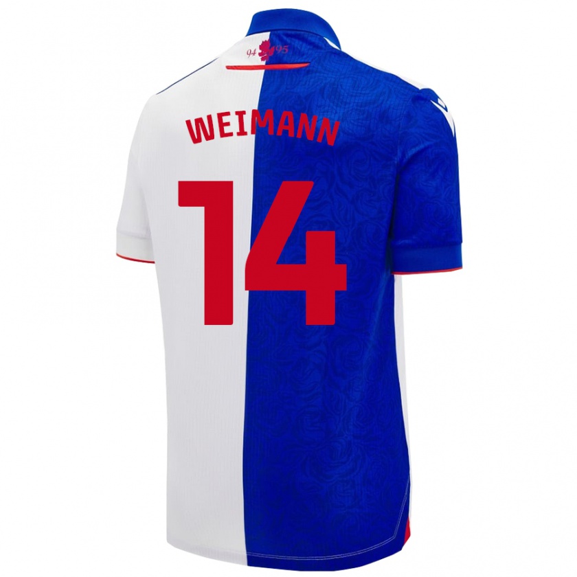 Kandiny Niño Camiseta Andreas Weimann #14 Azul Cielo Blanco 1ª Equipación 2024/25 La Camisa