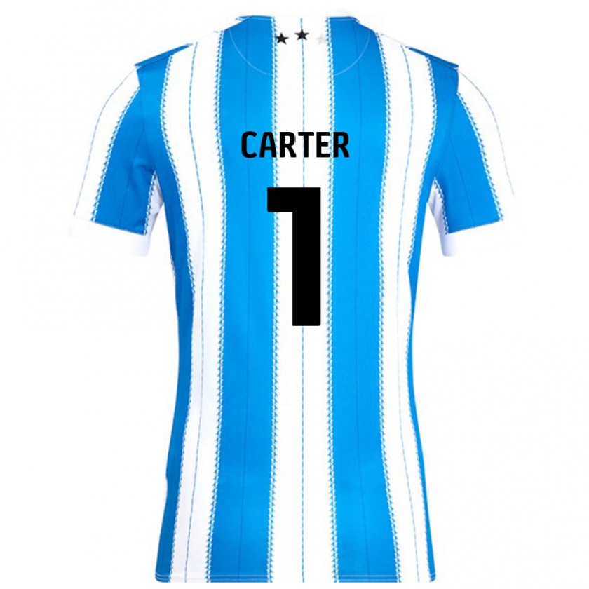 Kandiny Niño Camiseta Laura Carter #1 Azul Blanco 1ª Equipación 2024/25 La Camisa