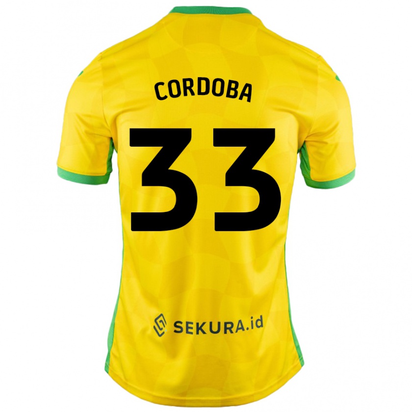 Kandiny Bambino Maglia José Córdoba #33 Giallo Verde Kit Gara Home 2024/25 Maglietta