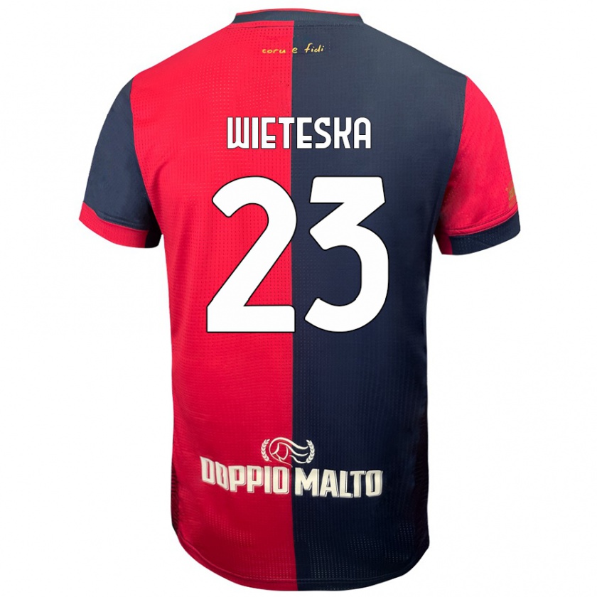 Kandiny Niño Camiseta Mateusz Wieteska #23 Rojo Azul Más Oscuro 1ª Equipación 2024/25 La Camisa