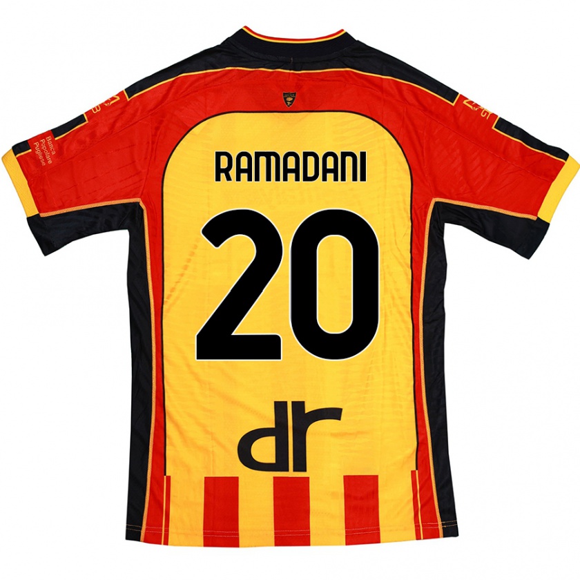 Kandiny Niño Camiseta Ylber Ramadani #20 Amarillo Rojo 1ª Equipación 2024/25 La Camisa