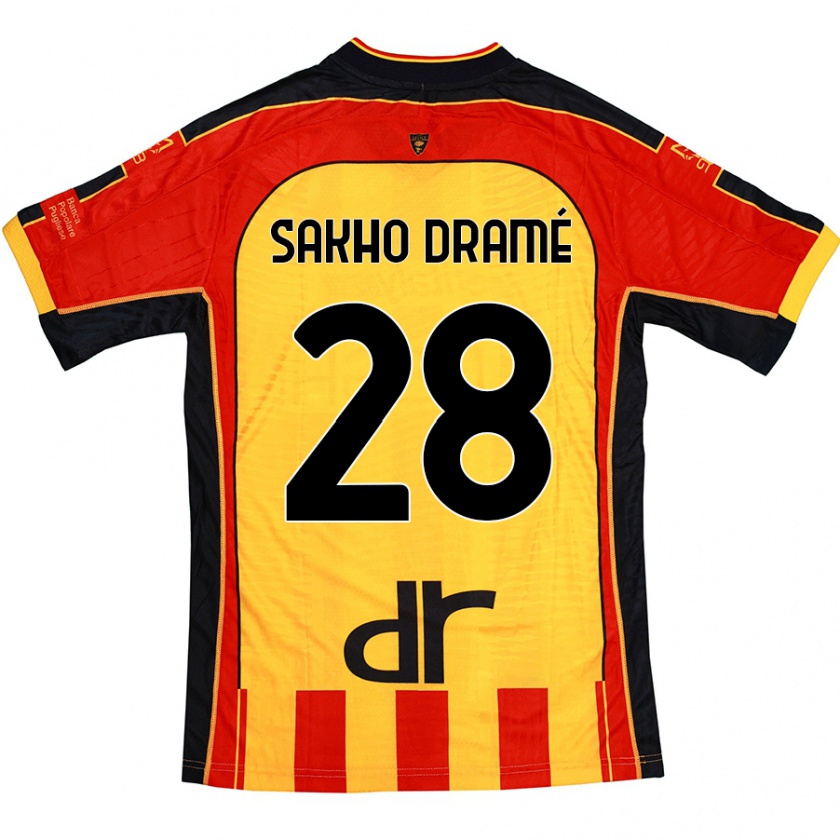 Kandiny Niño Camiseta Samba Sakho Dramé #28 Amarillo Rojo 1ª Equipación 2024/25 La Camisa