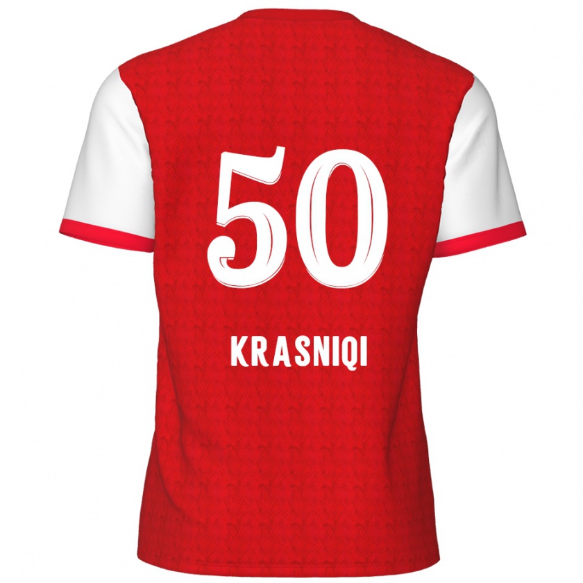 KandinyキッズLaurit Krasniqi#50赤 白ホームシャツ2024/25ジャージーユニフォーム