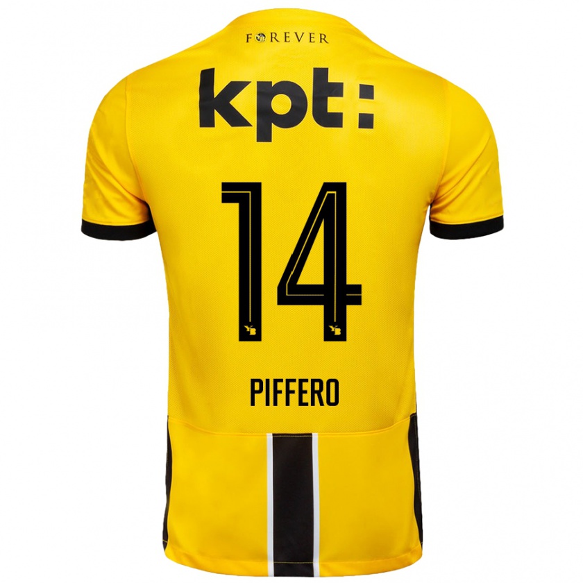 Kandiny Niño Camiseta David Piffero #14 Amarillo Negro 1ª Equipación 2024/25 La Camisa