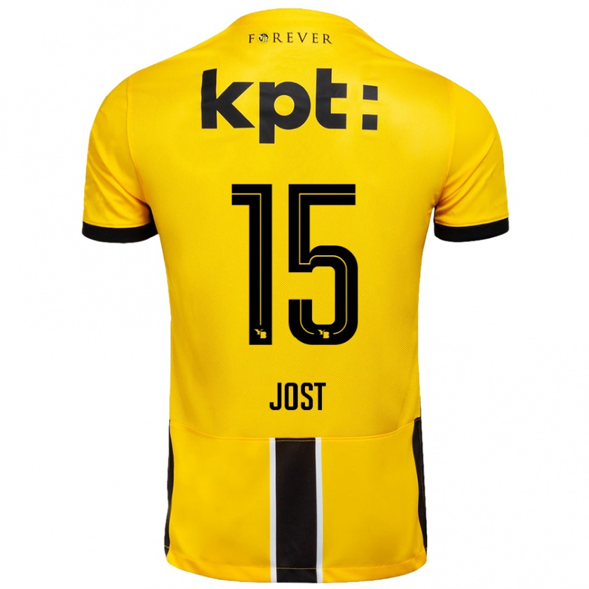 Kandiny Niño Camiseta Tristan Jost #15 Amarillo Negro 1ª Equipación 2024/25 La Camisa