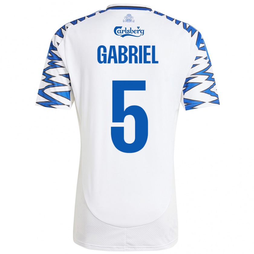 Kandiny Bambino Maglia Gabriel Pereira #5 Bianco Azzurro Kit Gara Home 2024/25 Maglietta