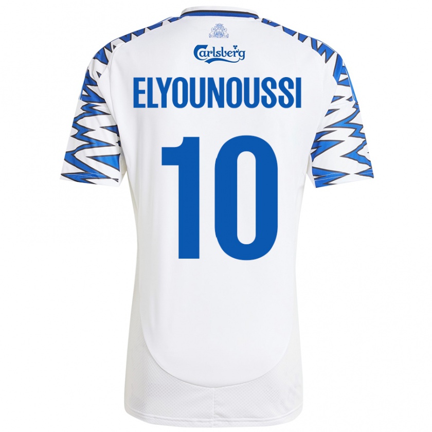 Kandiny Niño Camiseta Mohamed Elyounoussi #10 Blanco Azul Cielo 1ª Equipación 2024/25 La Camisa