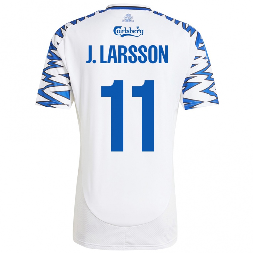 Kandiny Bambino Maglia Jordan Larsson #11 Bianco Azzurro Kit Gara Home 2024/25 Maglietta