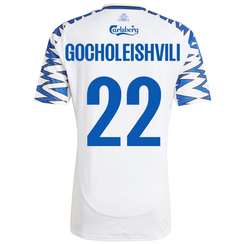 Kandiny Bambino Maglia Giorgi Gocholeishvili #22 Bianco Azzurro Kit Gara Home 2024/25 Maglietta