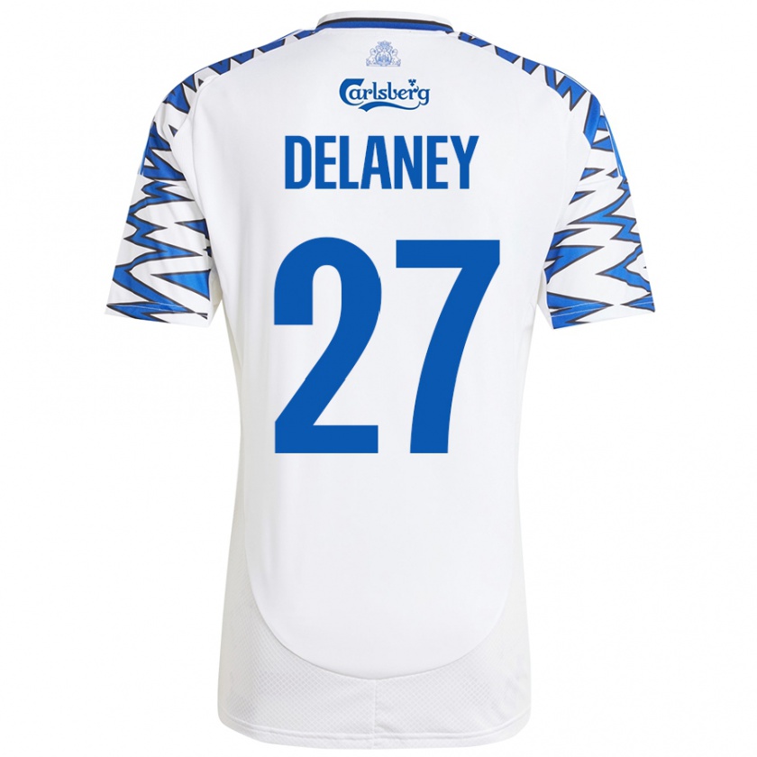 Kandiny Kinder Thomas Delaney #27 Weiß Himmelblau Heimtrikot Trikot 2024/25 T-Shirt Österreich